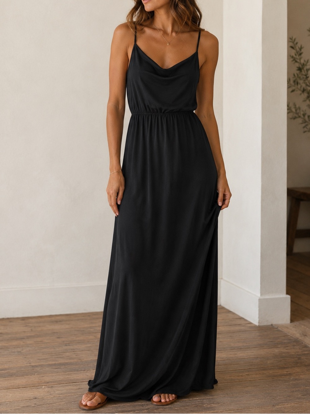 White Birch Black Maxi Dress with Slit